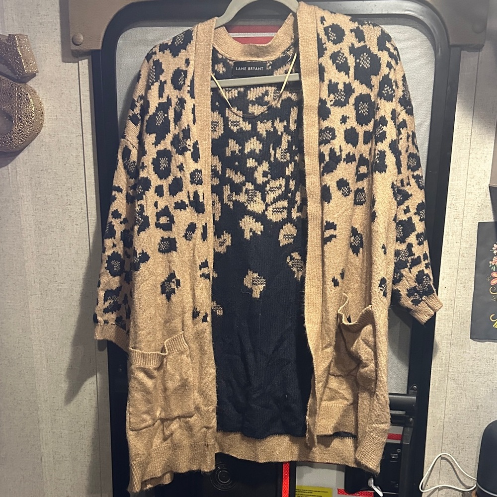 Lane Bryant Beige and Black Patterned Cardigan